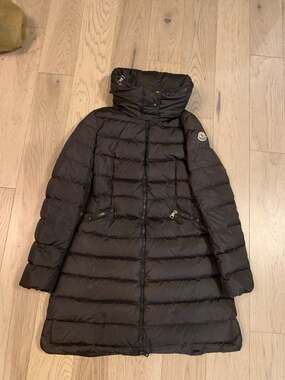 Moncler Flammette Long Down Jacket Black Size 0